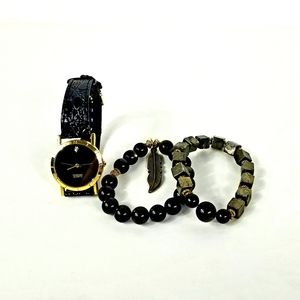 Women's Diamond Quartz watch & beaded bracelet set